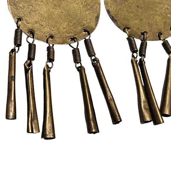 Vintage Brass Fish Wind Chime Dangle Earrings Statement Pisces Fashion Jewelry - Picture 4 of 6